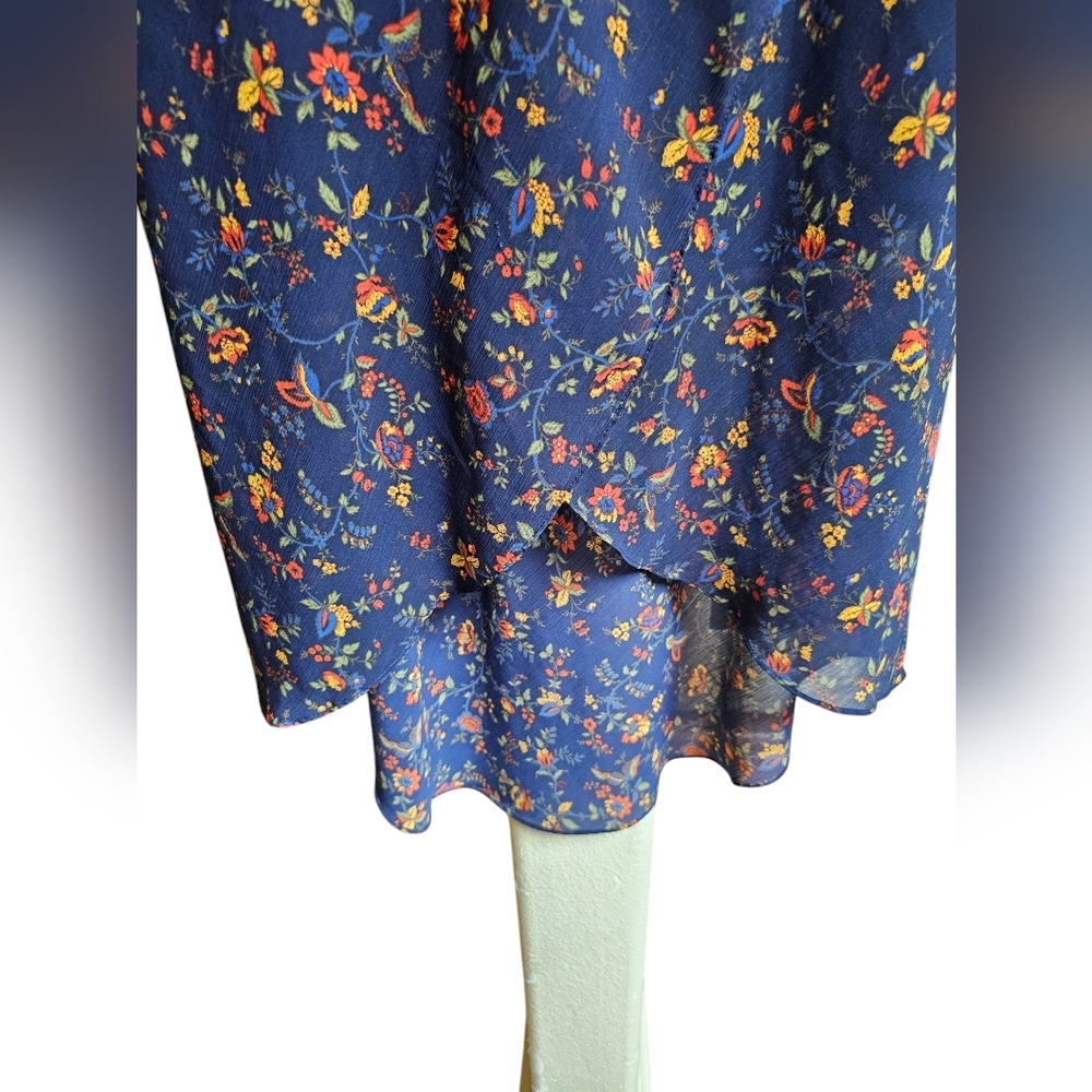Madewell Women's Blue Asymmetrical High low Floral Print Calf Length Skirt 6 - Picture 3 of 8